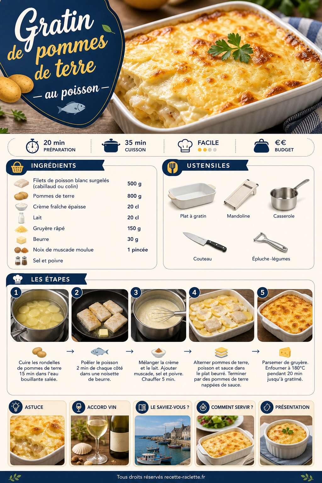 Fiche recette Gratin de pommes de terre au poisson : recette délicieuse et facile Fiche recette Gratin de pommes de terre au poisson : recette délicieuse et facile