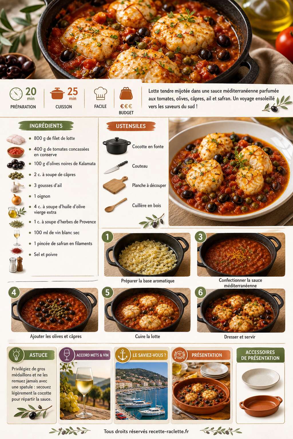 Fiche recette Lotte aux saveurs du sud : recette méditerranéenne savoureuse Fiche recette Lotte aux saveurs du sud : recette méditerranéenne savoureuse