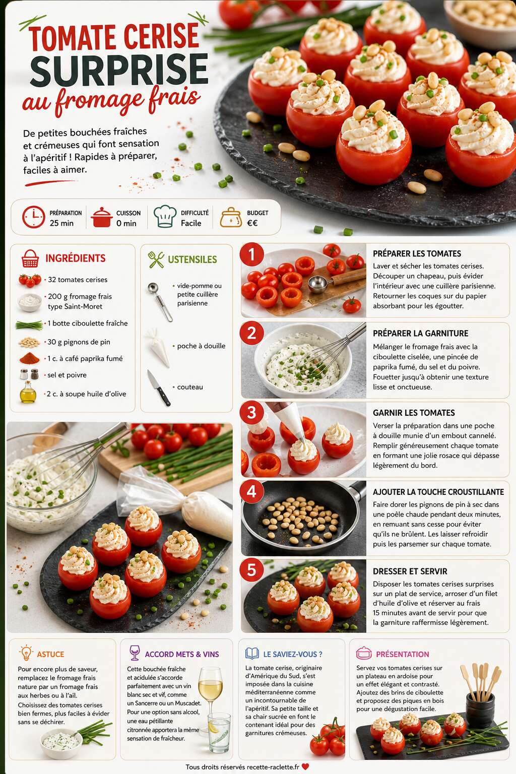 Fiche recette Tomate cerise surprise au fromage frais : recette gourmande Fiche recette Tomate cerise surprise au fromage frais : recette gourmande
