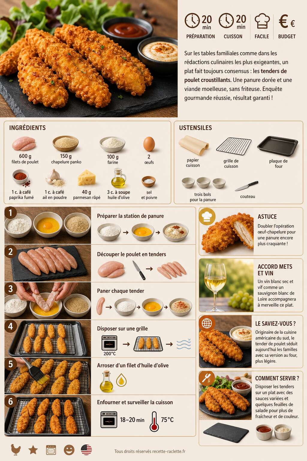 Fiche recette Tenders de poulet au four : recette croustillante et savoureuse Fiche recette Tenders de poulet au four : recette croustillante et savoureuse
