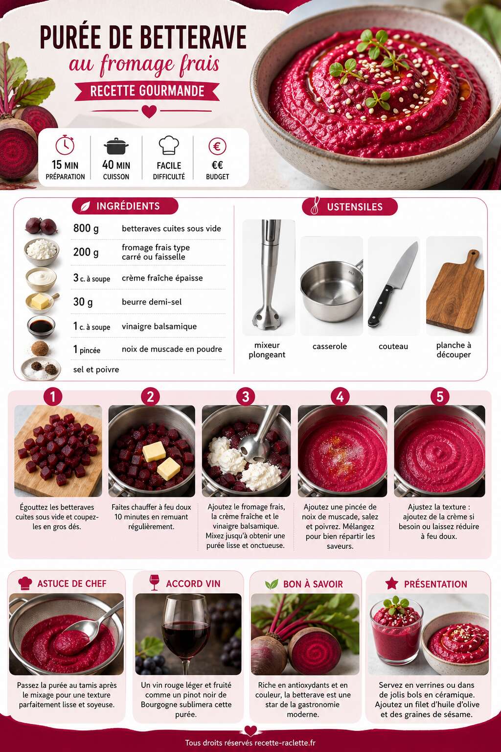 Fiche recette Pur&eacute;e de betterave au fromage frais : recette gourmande