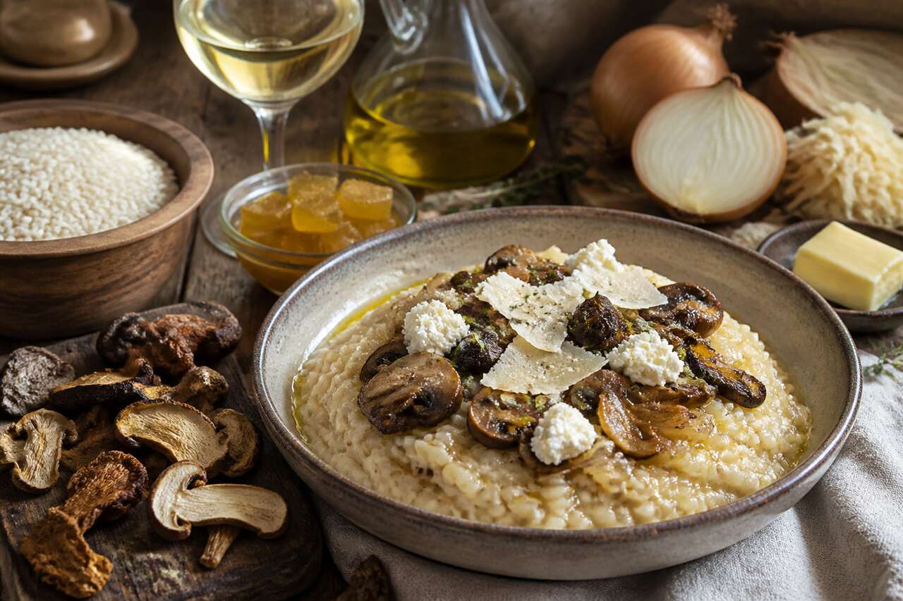 Risotto de champignons au fromage de chèvre : recette gourmande