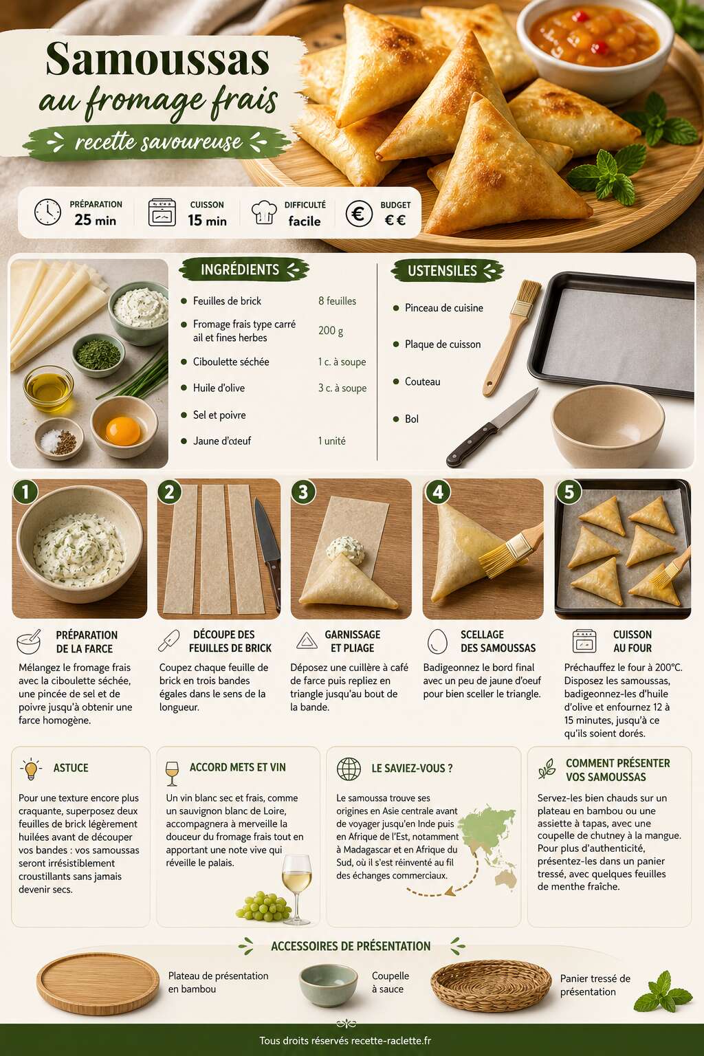 Fiche recette Samoussas au fromage frais : recette savoureuse