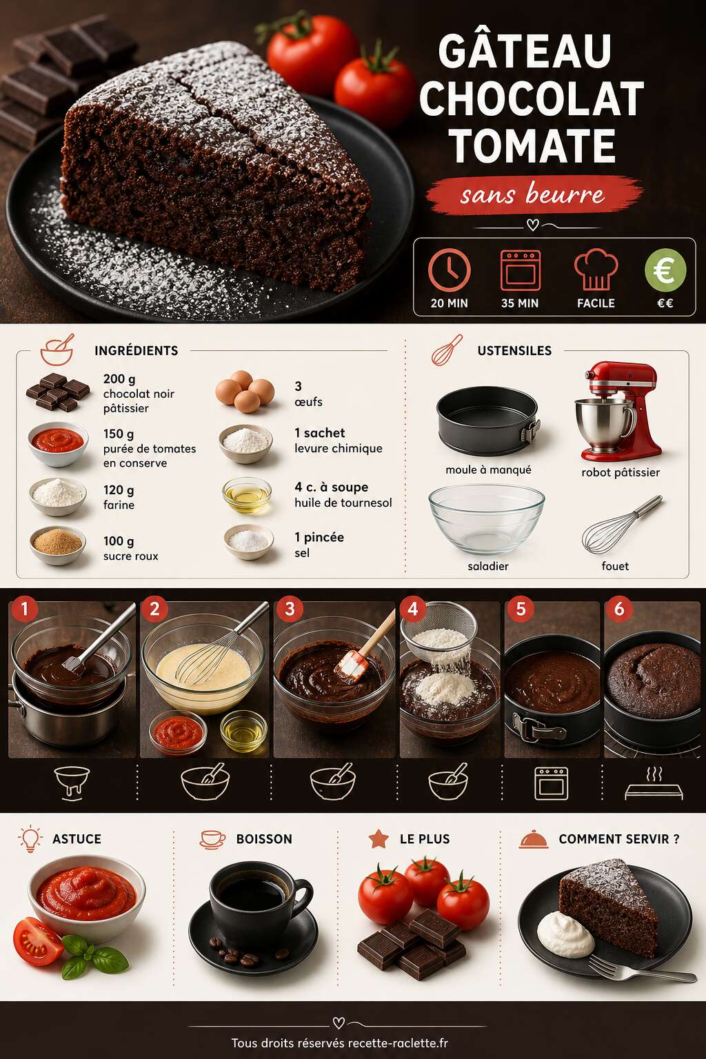 Fiche recette Gâteau chocolat tomate sans beurre Fiche recette Gâteau chocolat tomate sans beurre