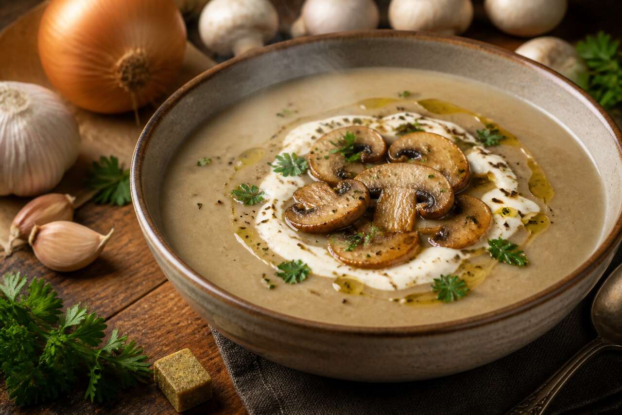 Velouté de champignons crémeux : recette facile et savoureuse
