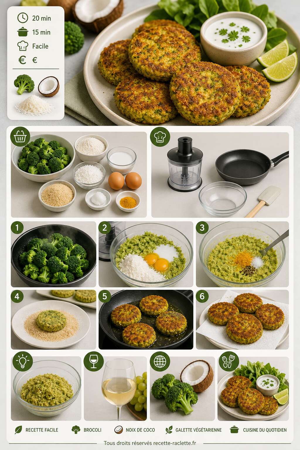 Fiche recette Galettes de brocolis coco faciles : recette simple et savoureuse