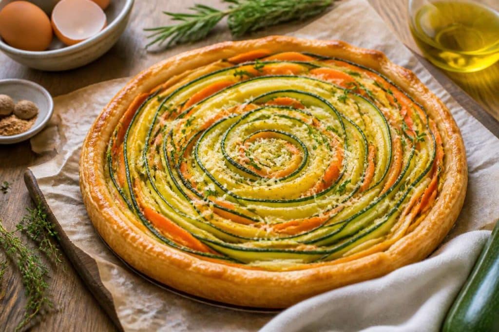 Recette tarte spirale carotte courgette au Gouda