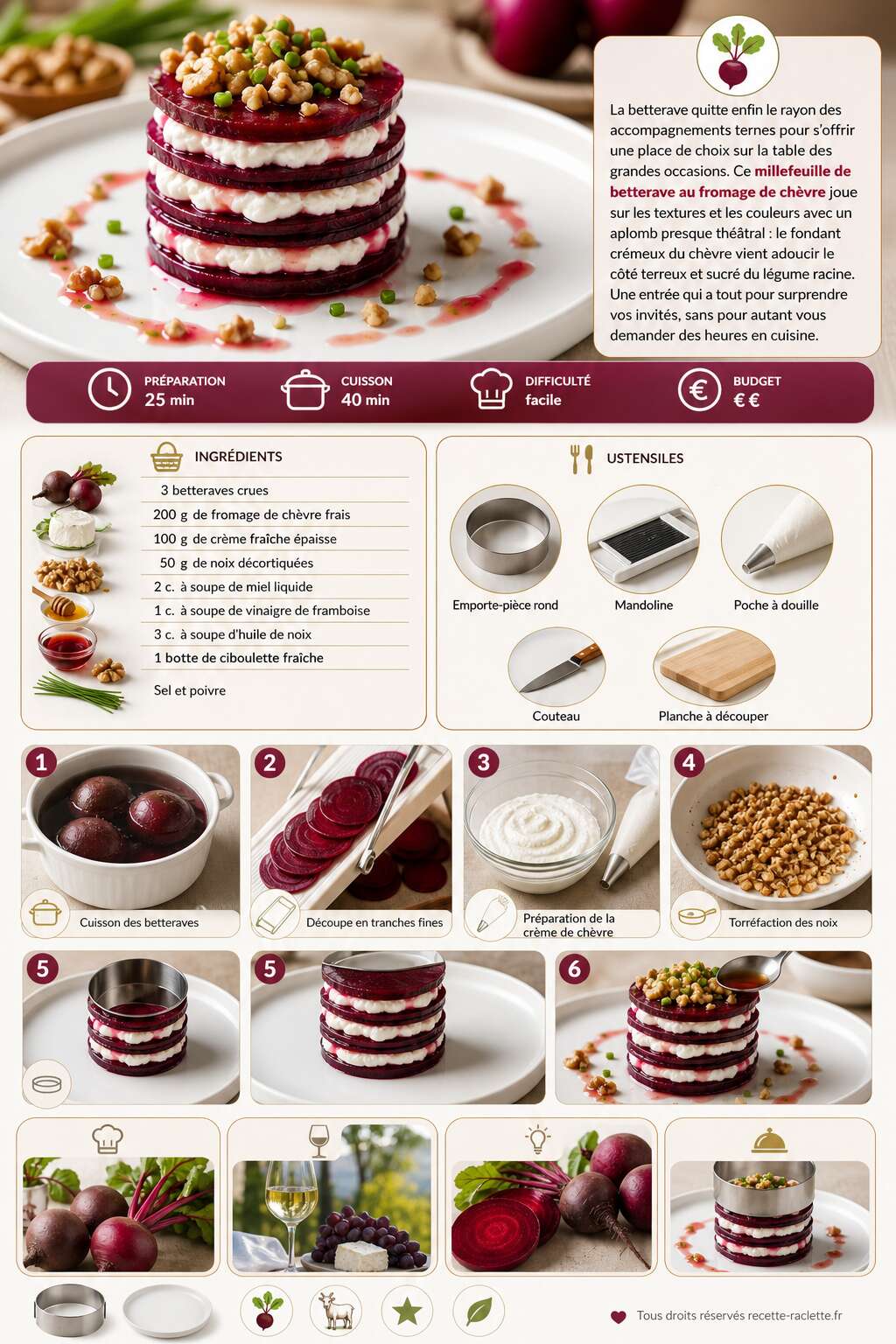 Fiche recette Millefeuille de betterave au fromage de chèvre : recette délicieuse à essayer Fiche recette Millefeuille de betterave au fromage de chèvre : recette délicieuse à essayer