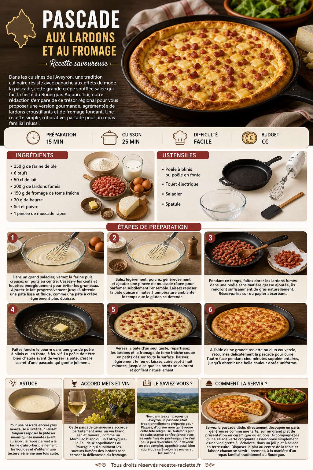 Fiche recette Pascade aux lardons et au fromage : recette savoureuse Fiche recette Pascade aux lardons et au fromage : recette savoureuse