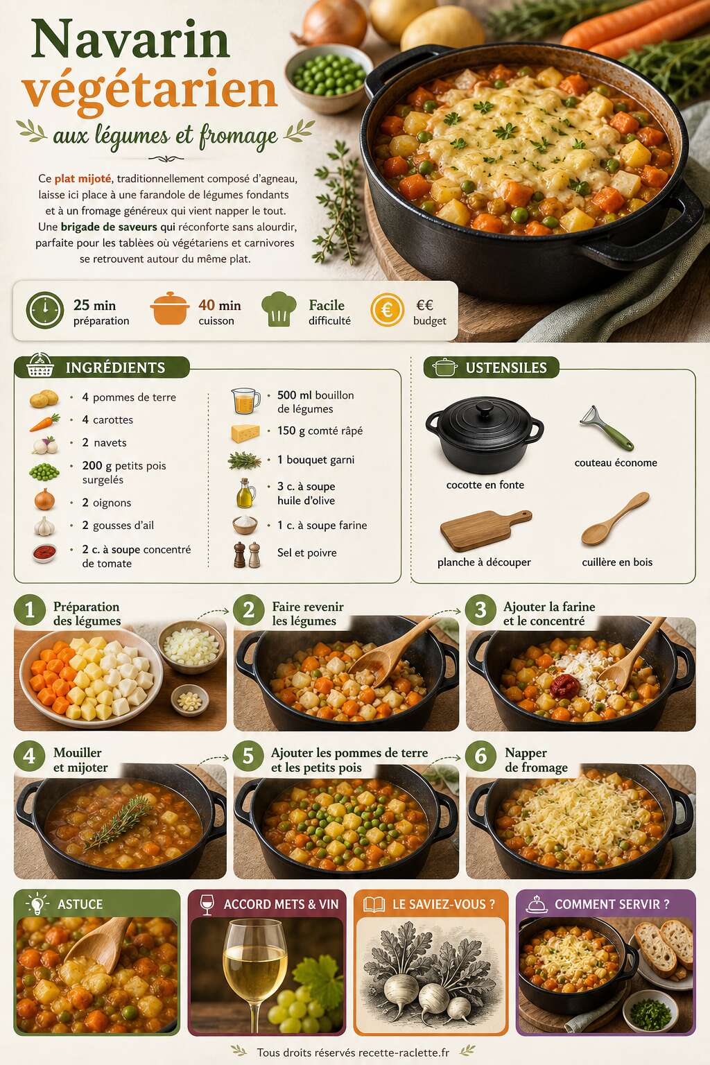 Fiche recette Recette de navarin végétarien aux légumes et fromage Fiche recette Recette de navarin végétarien aux légumes et fromage