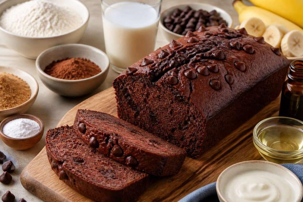 Gâteau chocolat banane moelleux sans œuf ni beurre