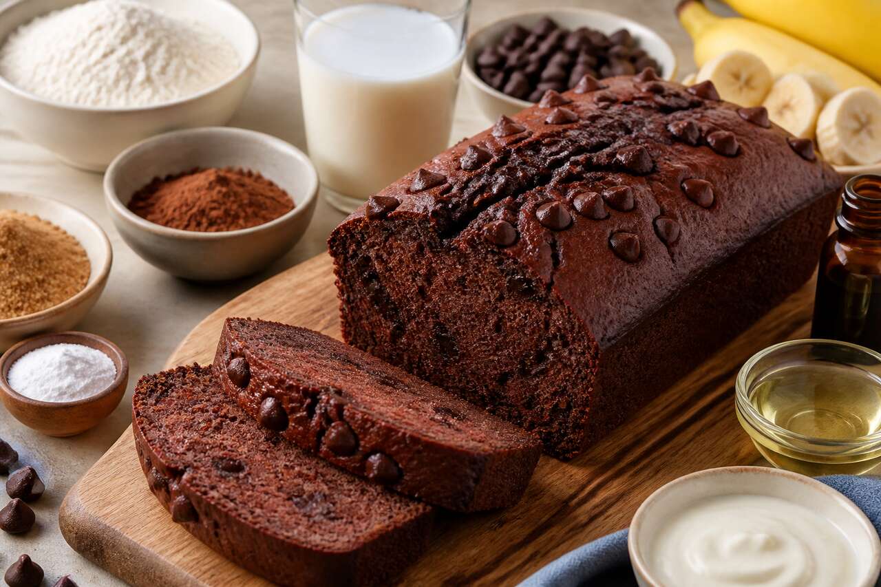 Gâteau chocolat banane moelleux sans œuf ni beurre
