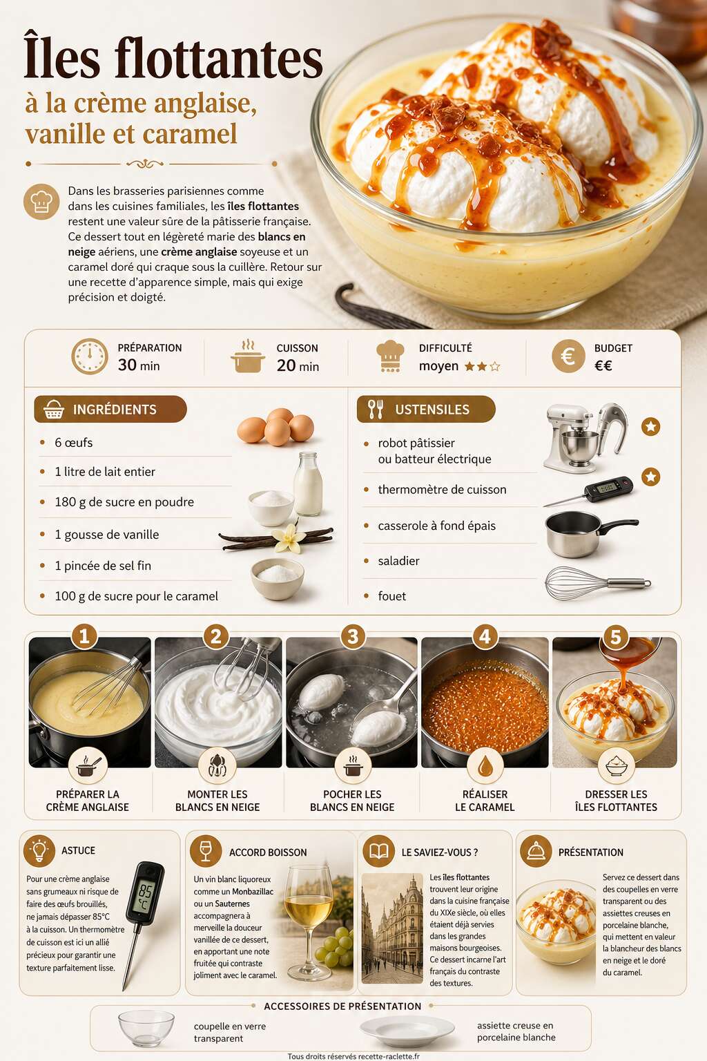 Fiche recette &Icirc;les flottantes &agrave; la cr&egrave;me anglaise, vanille et caramel