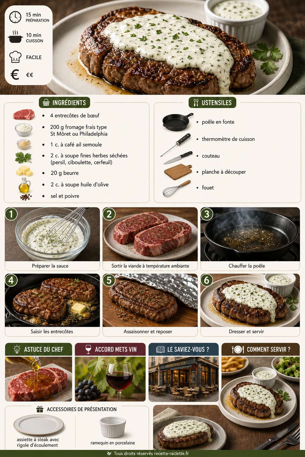 Fiche recette Entrec&ocirc;te : sauce fromage frais &agrave; l'ail et fines herbes
