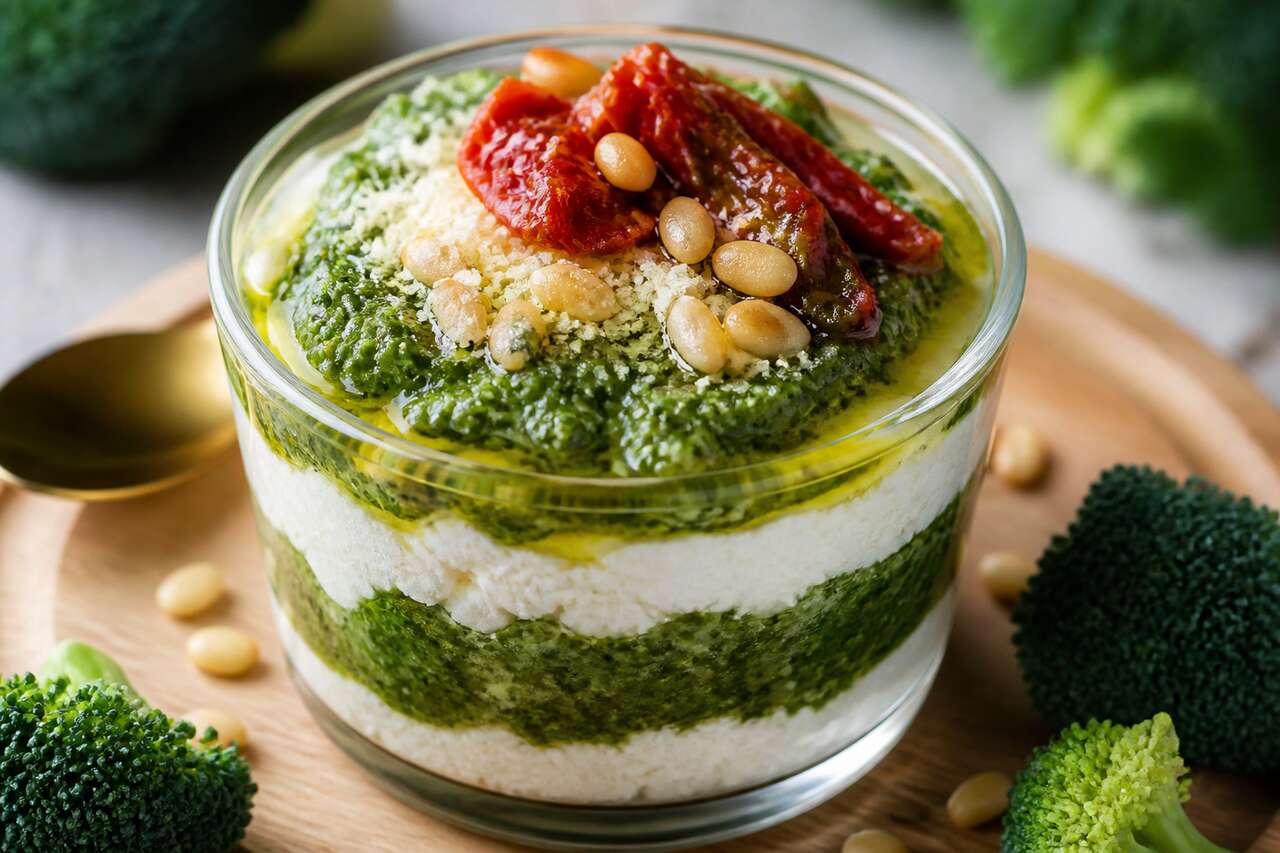 Verrine au pesto de brocoli et fromage : recette savoureuse