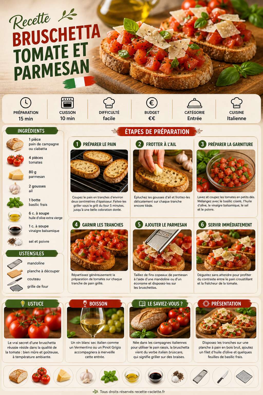 Fiche recette Recette bruschetta tomate et parmesan Fiche recette Recette bruschetta tomate et parmesan