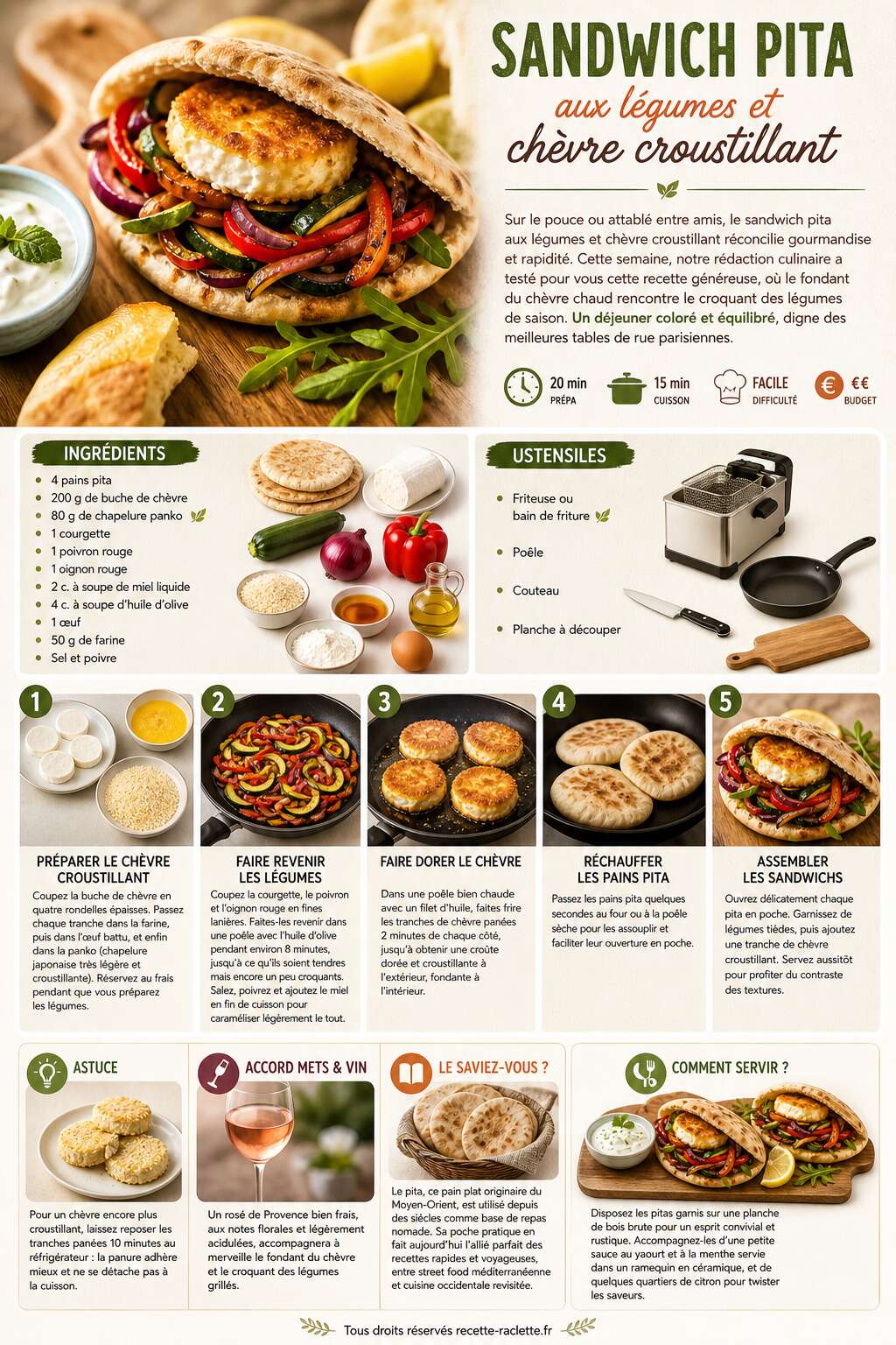 Fiche recette Recette sandwich pita aux légumes et chèvre croustillant Fiche recette Recette sandwich pita aux légumes et chèvre croustillant