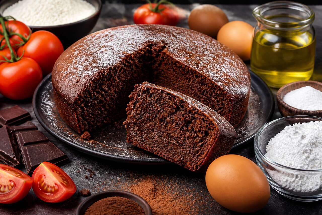 Gâteau moelleux chocolat tomate sans beurre : recette originale