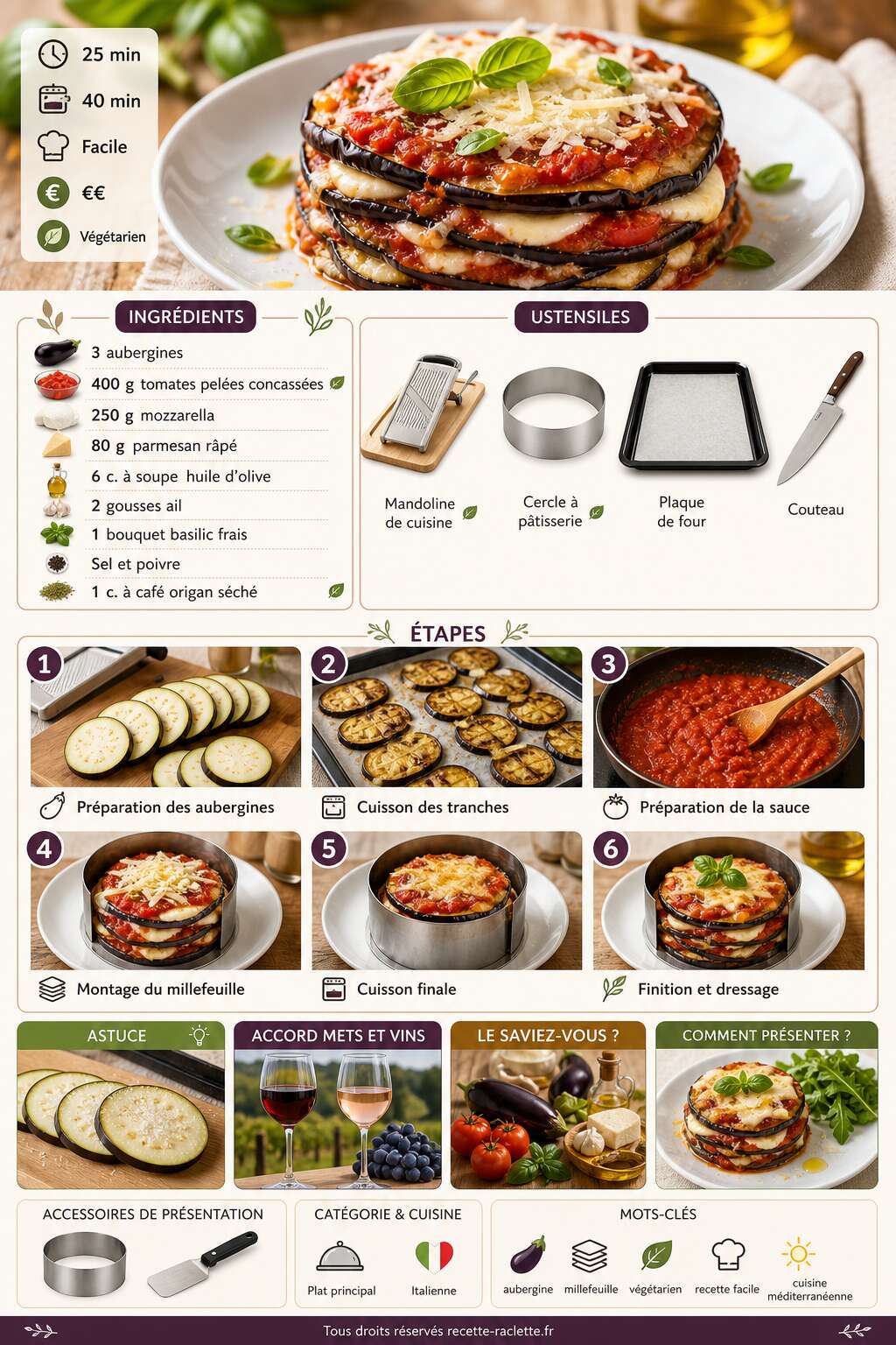 Fiche recette Aubergine fa&ccedil;on millefeuille : recette savoureuse et facile