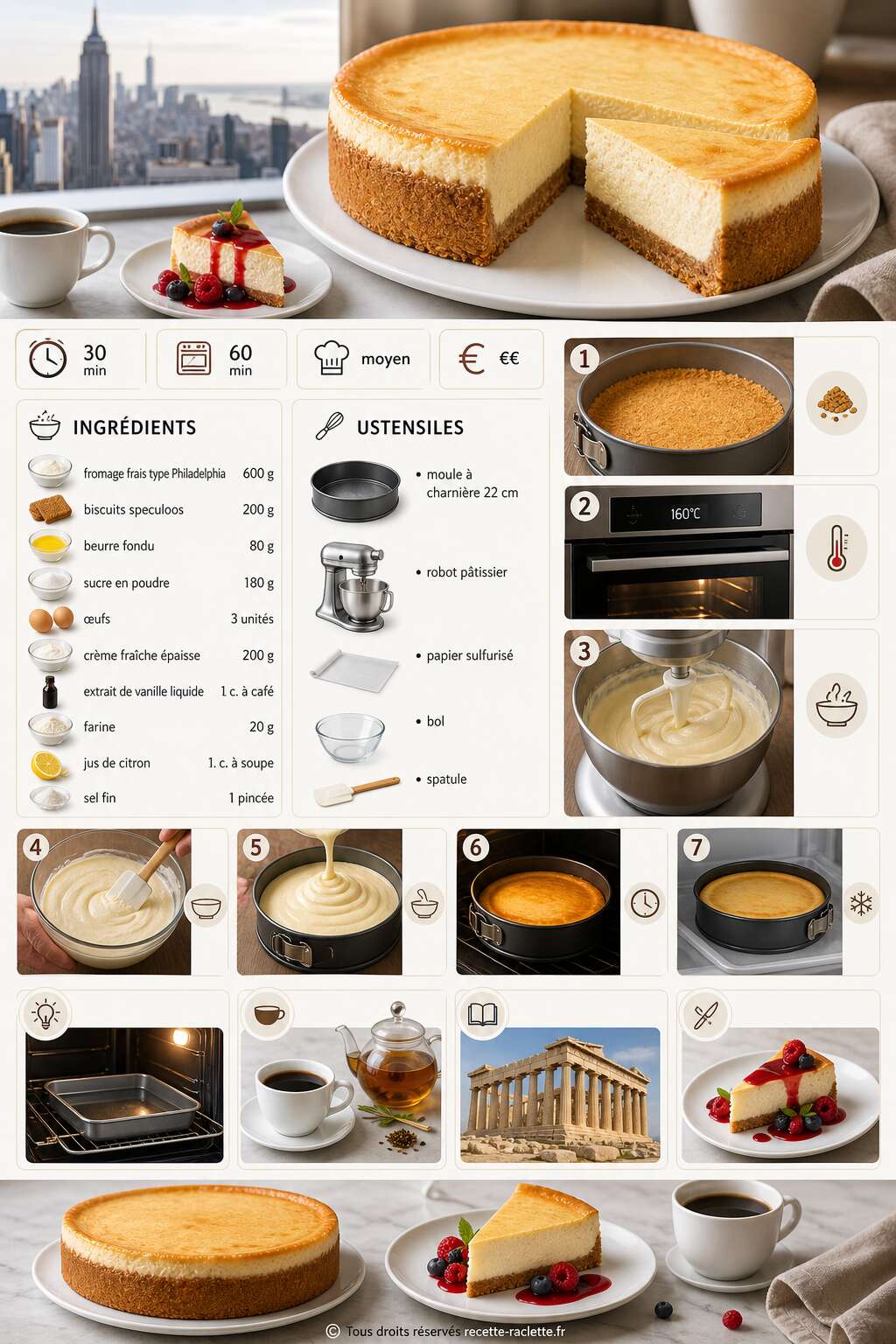 Fiche recette Recette de cheesecake new-yorkais au fromage frais Fiche recette Recette de cheesecake new-yorkais au fromage frais