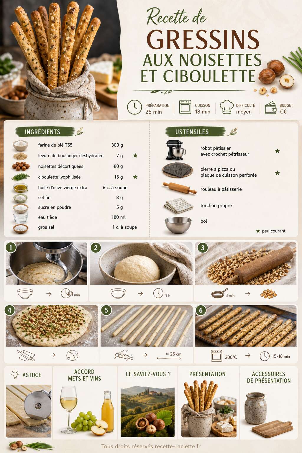 Fiche recette Recette de gressins aux noisettes et ciboulette Fiche recette Recette de gressins aux noisettes et ciboulette
