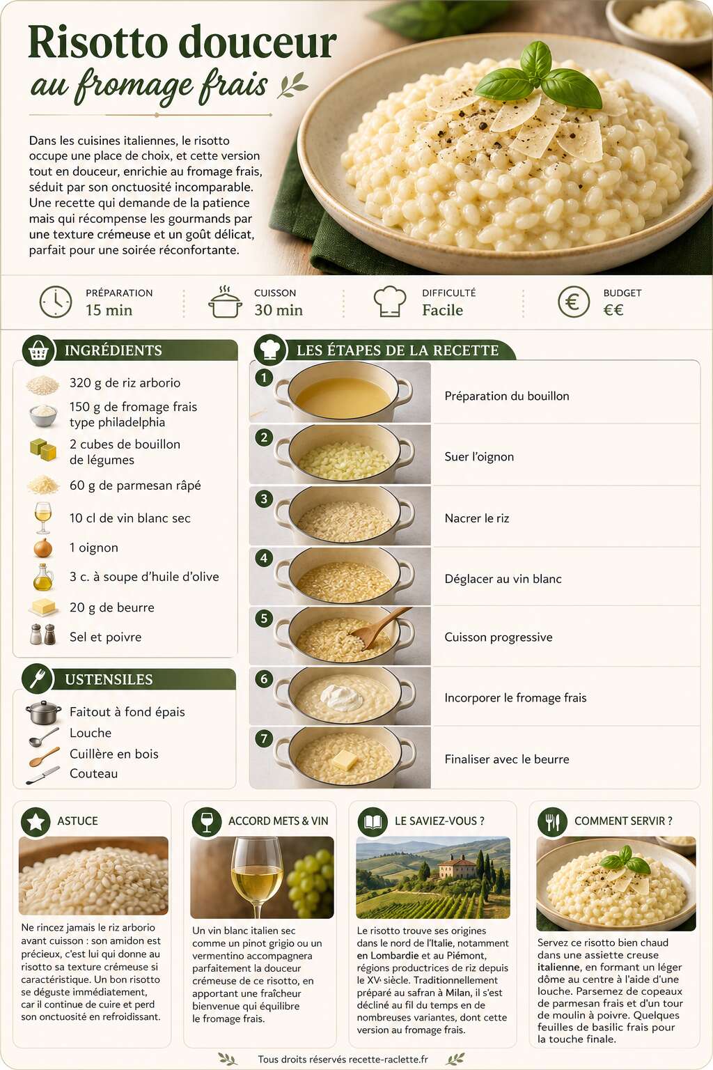 Fiche recette Recette de risotto douceur au fromage frais Fiche recette Recette de risotto douceur au fromage frais