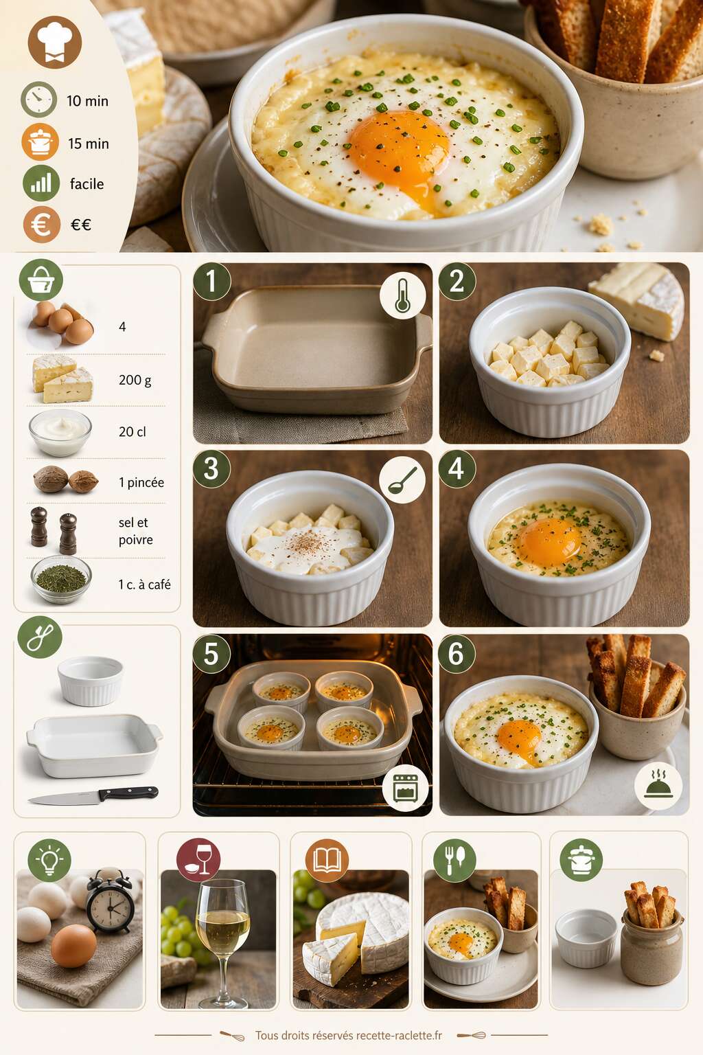 Fiche recette &OElig;uf cocotte au camembert : recette savoureuse et facile