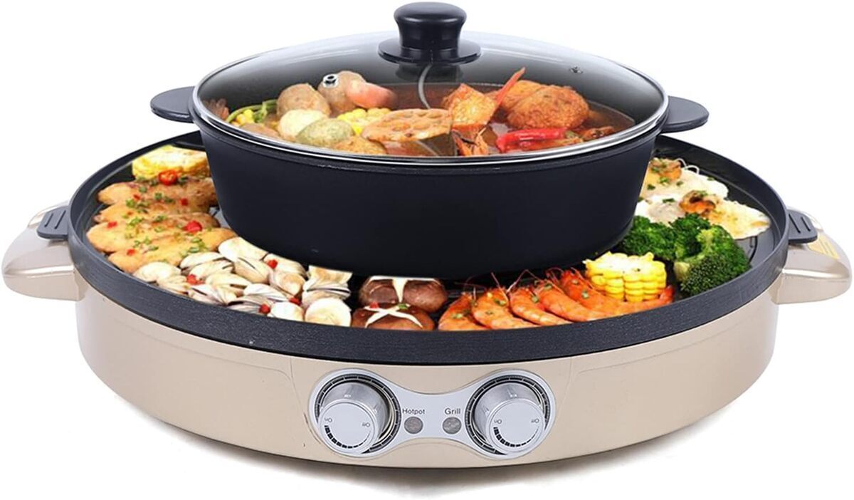 Test barbecue coréen hot pot électrique 2200W 2 en 1