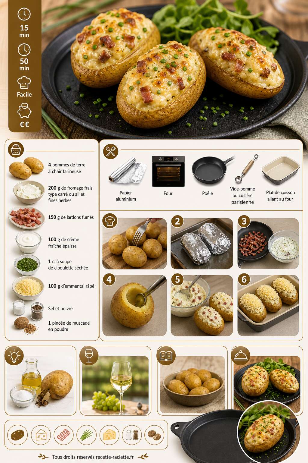 Fiche recette Pommes de terre garnies au fromage frais : recette gourmande Fiche recette Pommes de terre garnies au fromage frais : recette gourmande