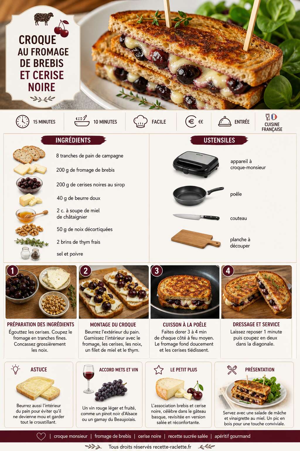 Fiche recette Croque au fromage de brebis et cerise noire : recette savoureuse