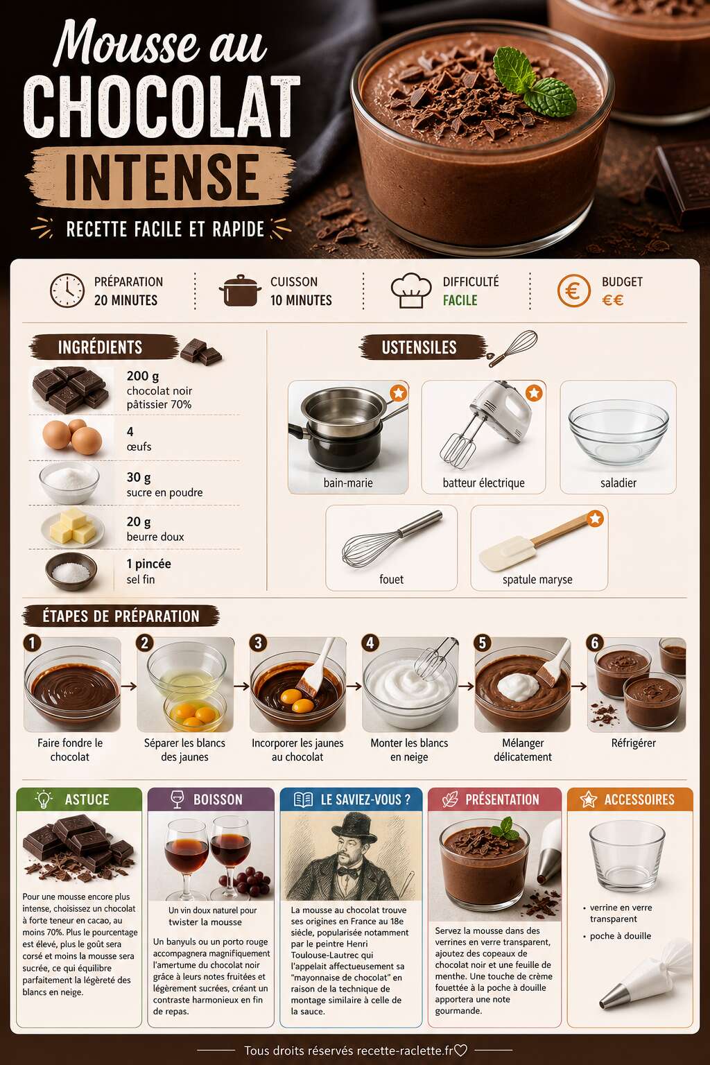 Fiche recette Mousse au chocolat intense : recette facile et rapide Fiche recette Mousse au chocolat intense : recette facile et rapide
