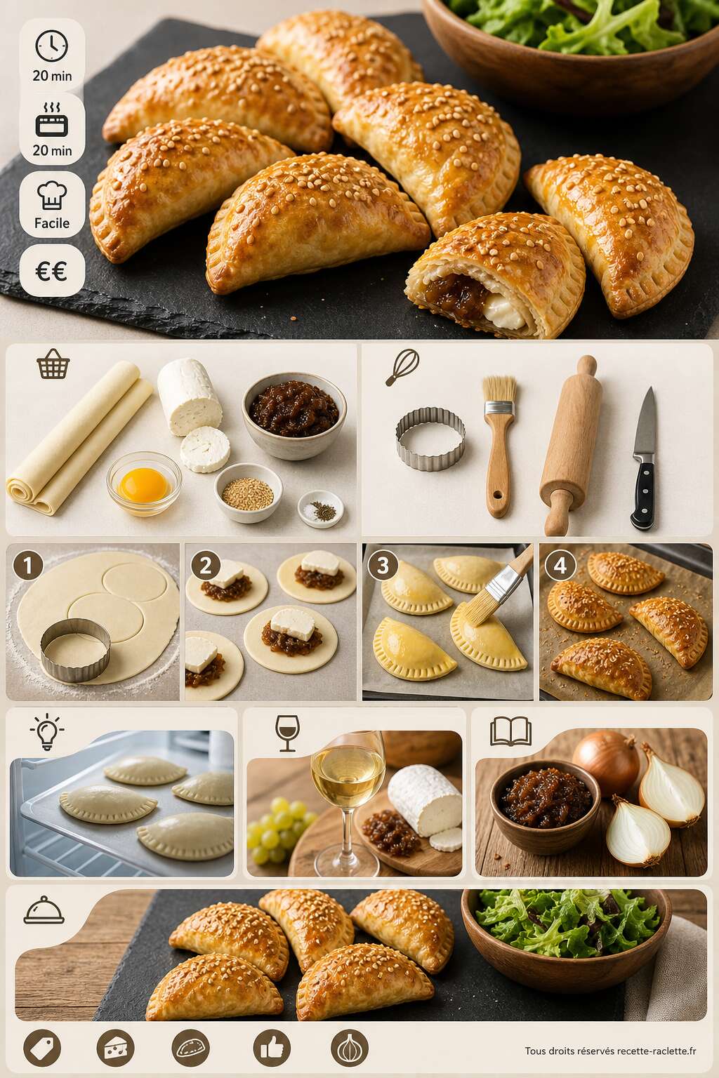 Fiche recette Chaussons au mini fromage et confit d'oignon : recette gourmande Fiche recette Chaussons au mini fromage et confit d'oignon : recette gourmande