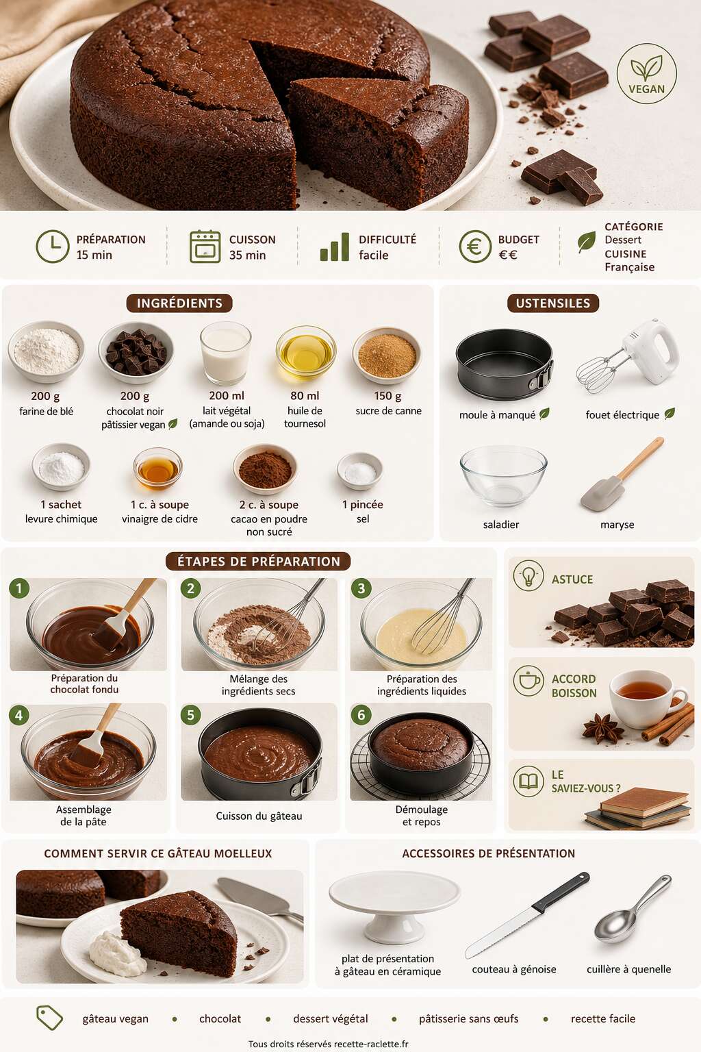 Fiche recette G&acirc;teau moelleux au chocolat vegan : la recette incontournable