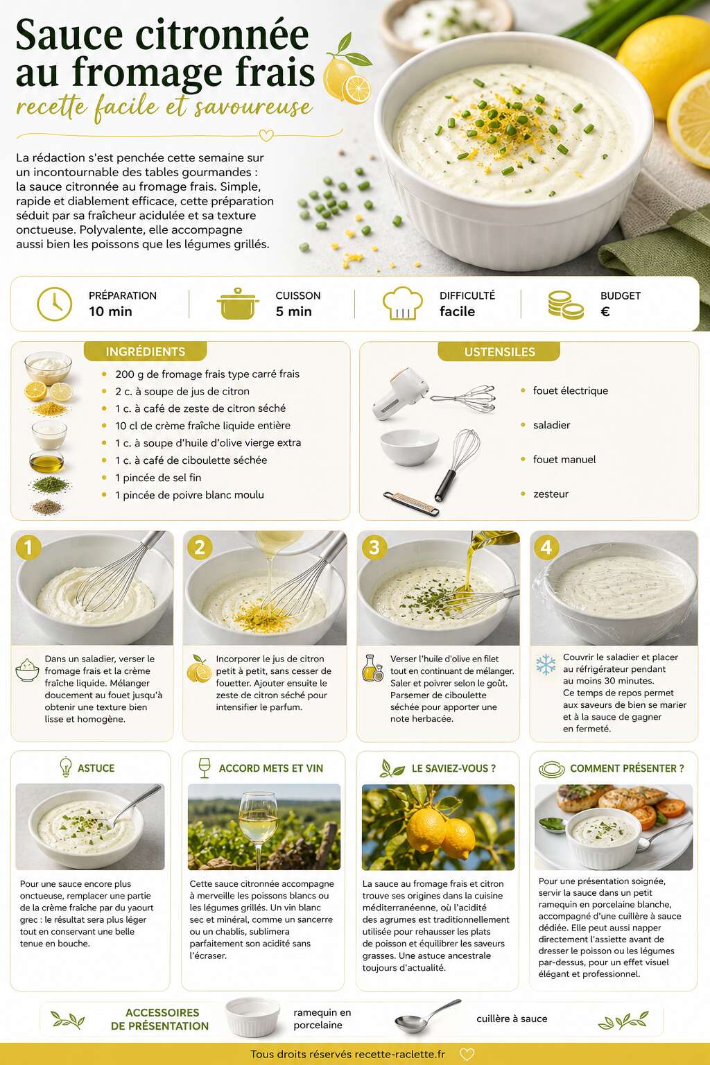 Fiche recette Sauce citronn&eacute;e au fromage frais : recette facile et savoureuse