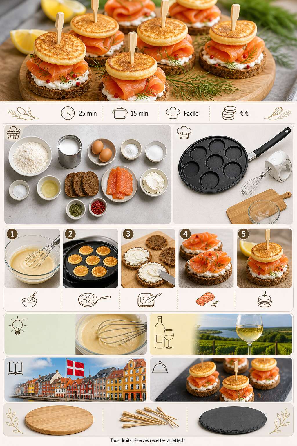 Fiche recette Recette d'ap&eacute;ritif : pancakes au lait de coco et sm&oslash;rrebr&oslash;d au saumon fum&eacute;, une id&eacute;e gourmande et originale