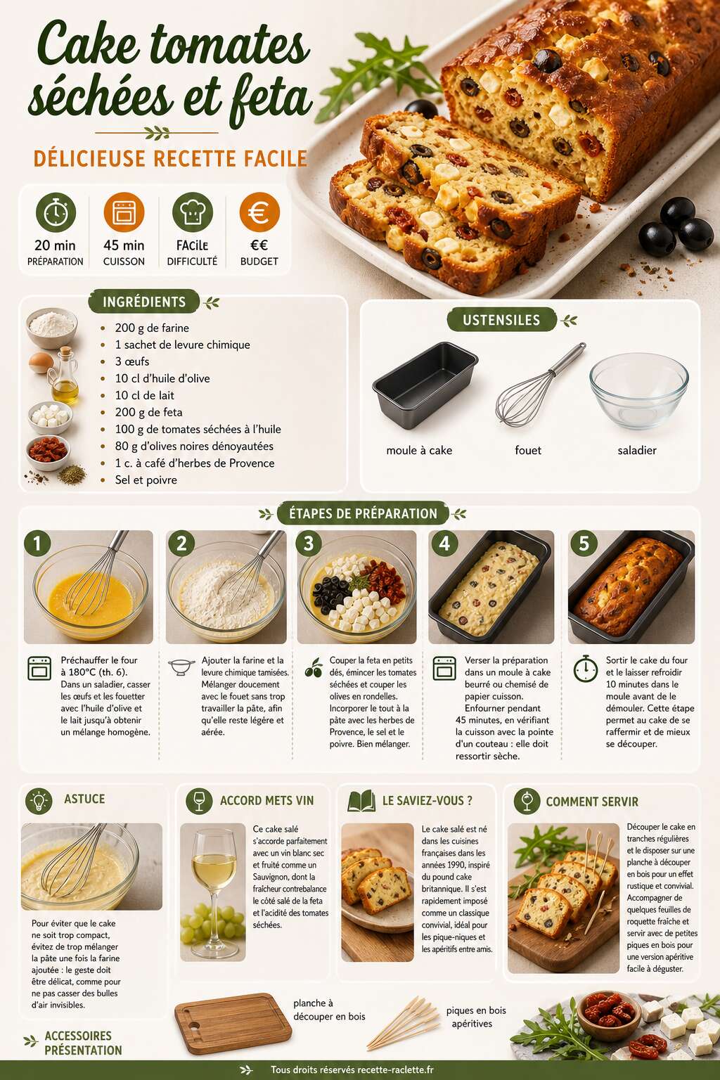 Fiche recette Cake tomates s&eacute;ch&eacute;es et feta : d&eacute;licieuse recette facile