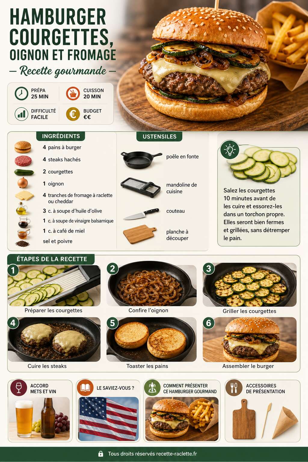 Fiche recette Hamburger courgettes, oignon et fromage : recette gourmande