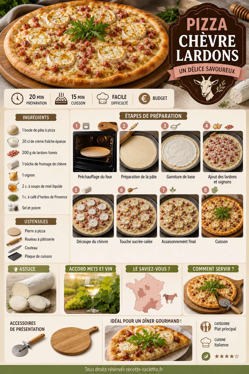 Fiche recette Recette pizza ch&egrave;vre lardons : un d&eacute;lice savoureux