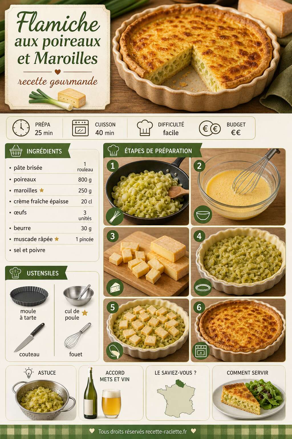 Fiche recette Flamiche aux poireaux et Maroilles : recette gourmande
