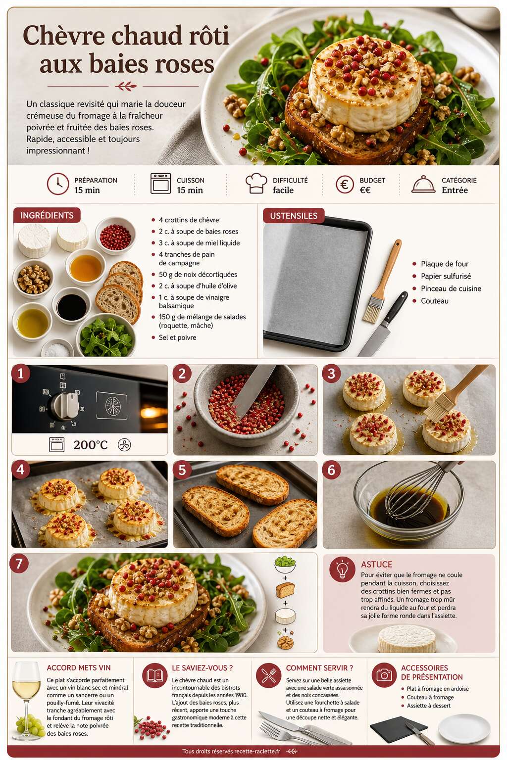 Fiche recette Chèvre chaud rôti aux baies roses : recette gourmande Fiche recette Chèvre chaud rôti aux baies roses : recette gourmande
