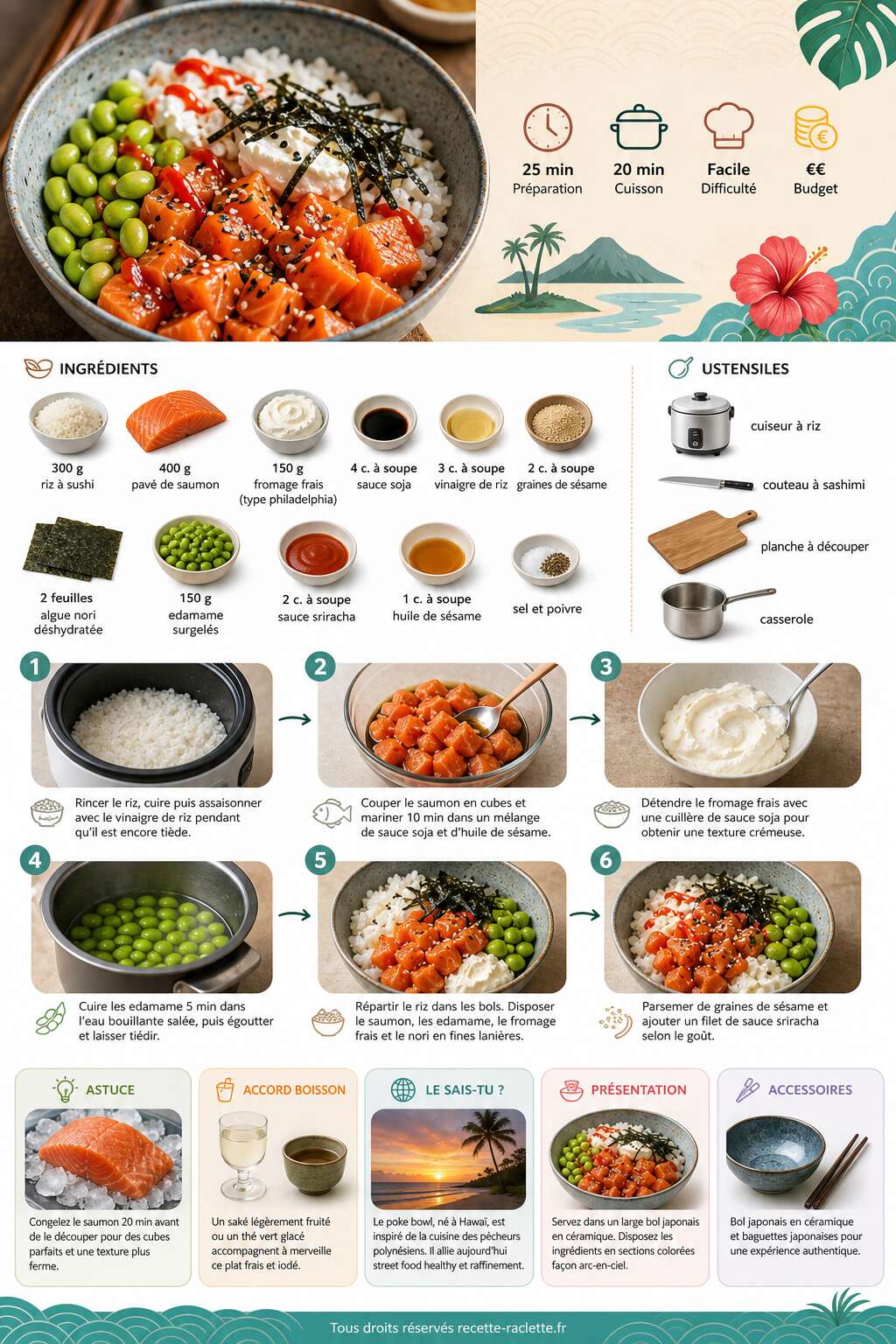 Fiche recette Poke bowl au saumon et fromage : d&eacute;couvrez la recette savoureuse