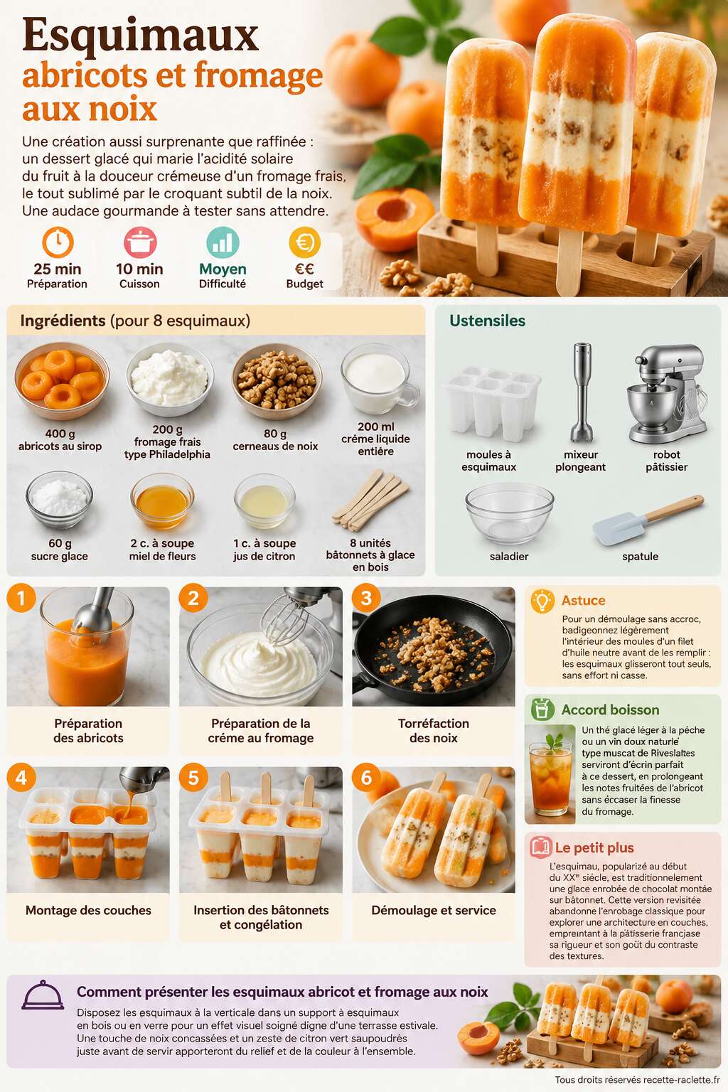 Fiche recette Esquimaux abricots et fromage aux noix : recette gourmande Fiche recette Esquimaux abricots et fromage aux noix : recette gourmande