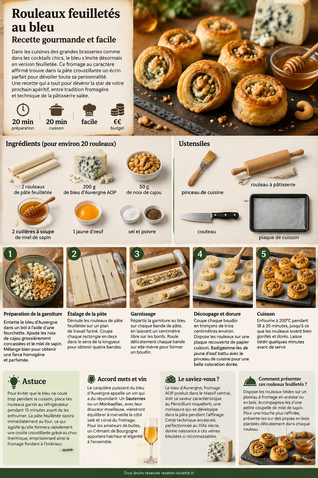 Fiche recette Rouleaux feuilletés au bleu : recette gourmande et facile Fiche recette Rouleaux feuilletés au bleu : recette gourmande et facile