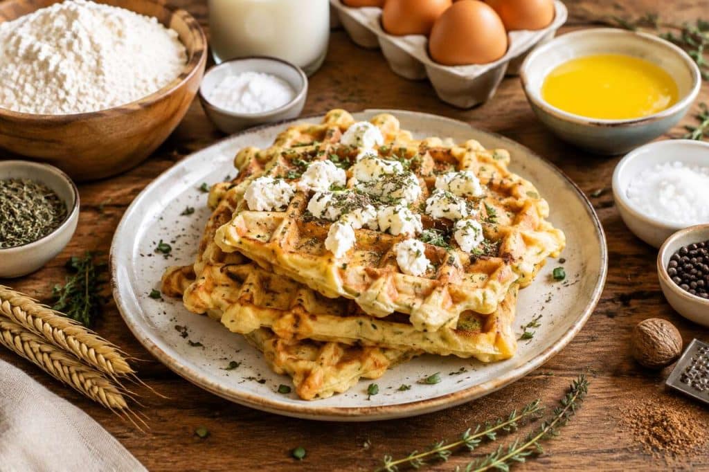 Gaufres salées aux herbes et chèvre frais : recette savoureuse