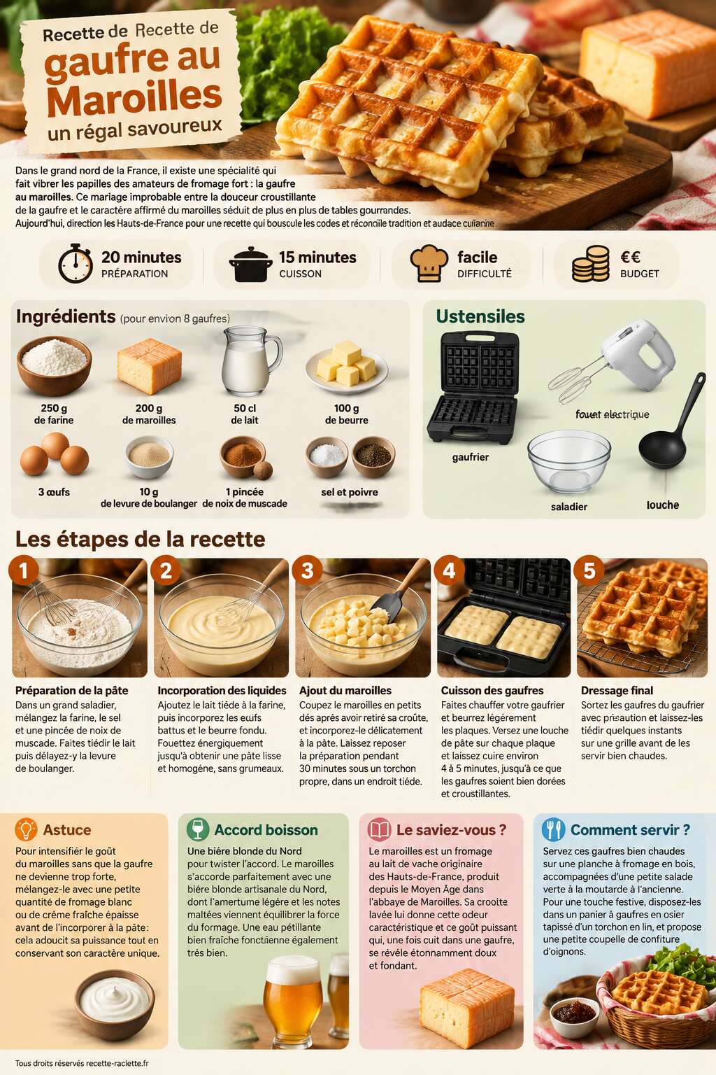 Fiche recette Recette de gaufre au Maroilles : un régal savoureux Fiche recette Recette de gaufre au Maroilles : un régal savoureux
