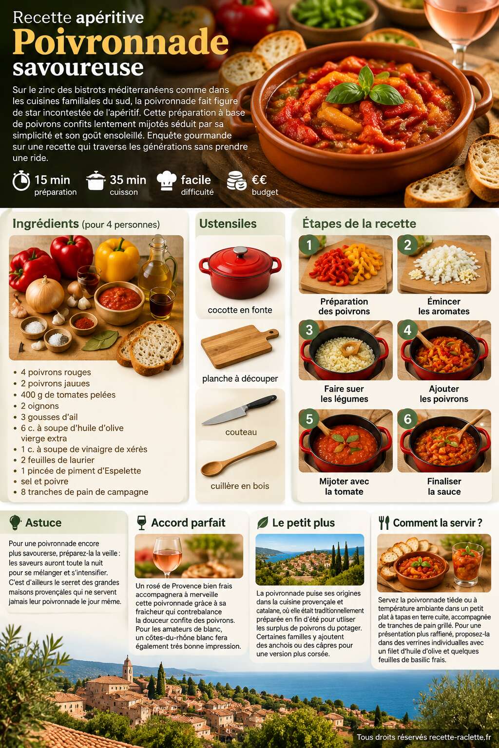Fiche recette Recette apéritive : poivronnade savoureuse Fiche recette Recette apéritive : poivronnade savoureuse