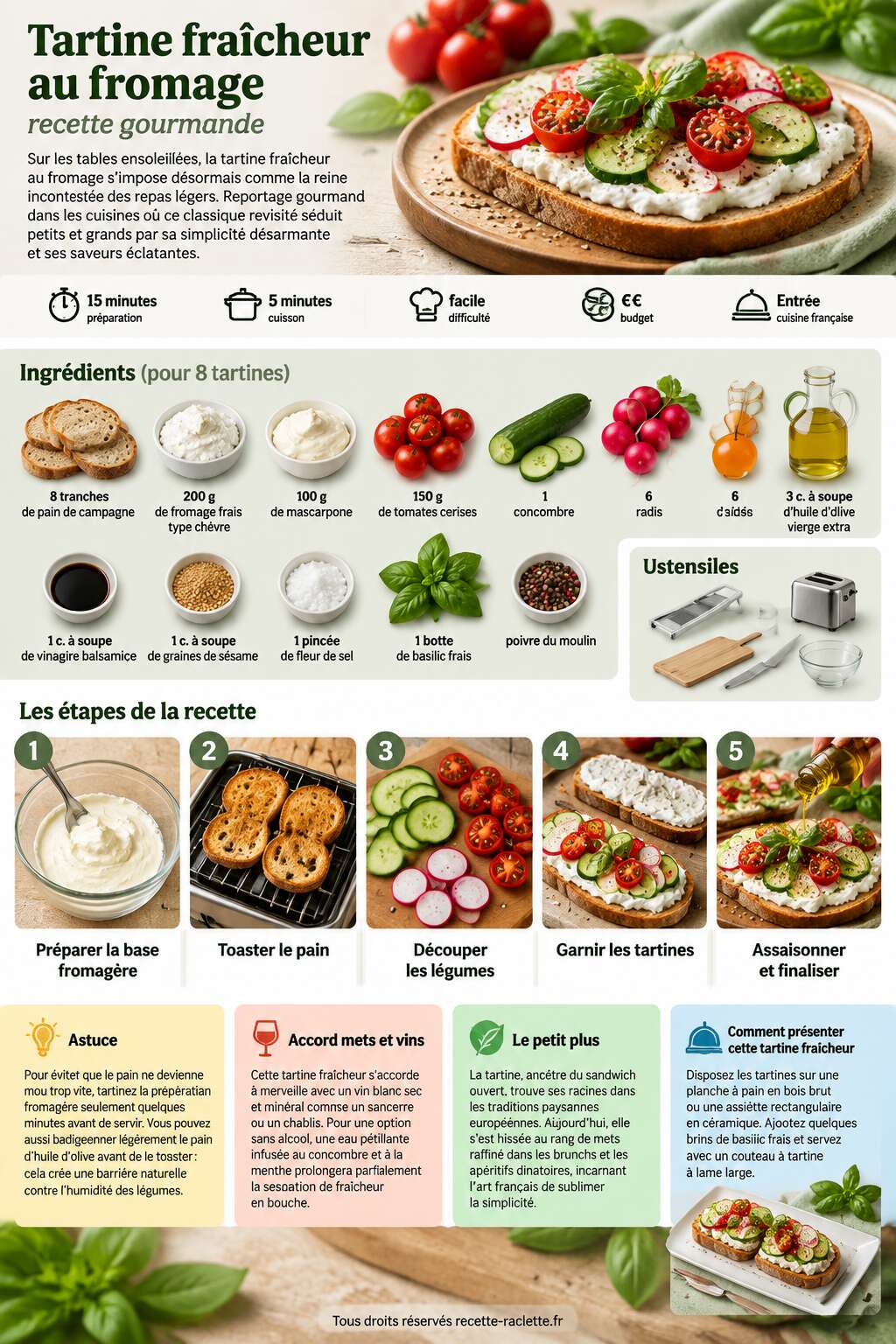 Fiche recette Tartine fraîcheur au fromage : recette gourmande Fiche recette Tartine fraîcheur au fromage : recette gourmande