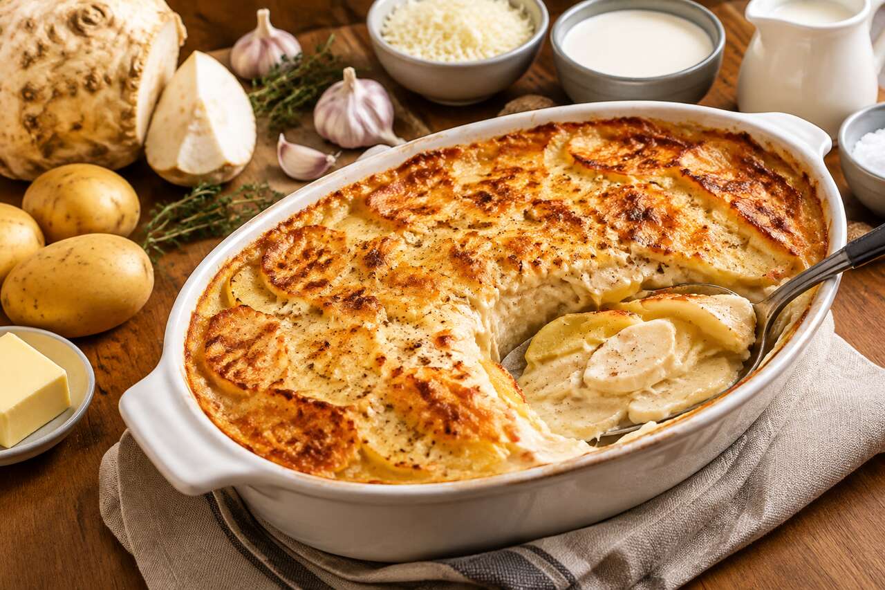 Gratin de pommes de terre et céleri-rave : recette savoureuse