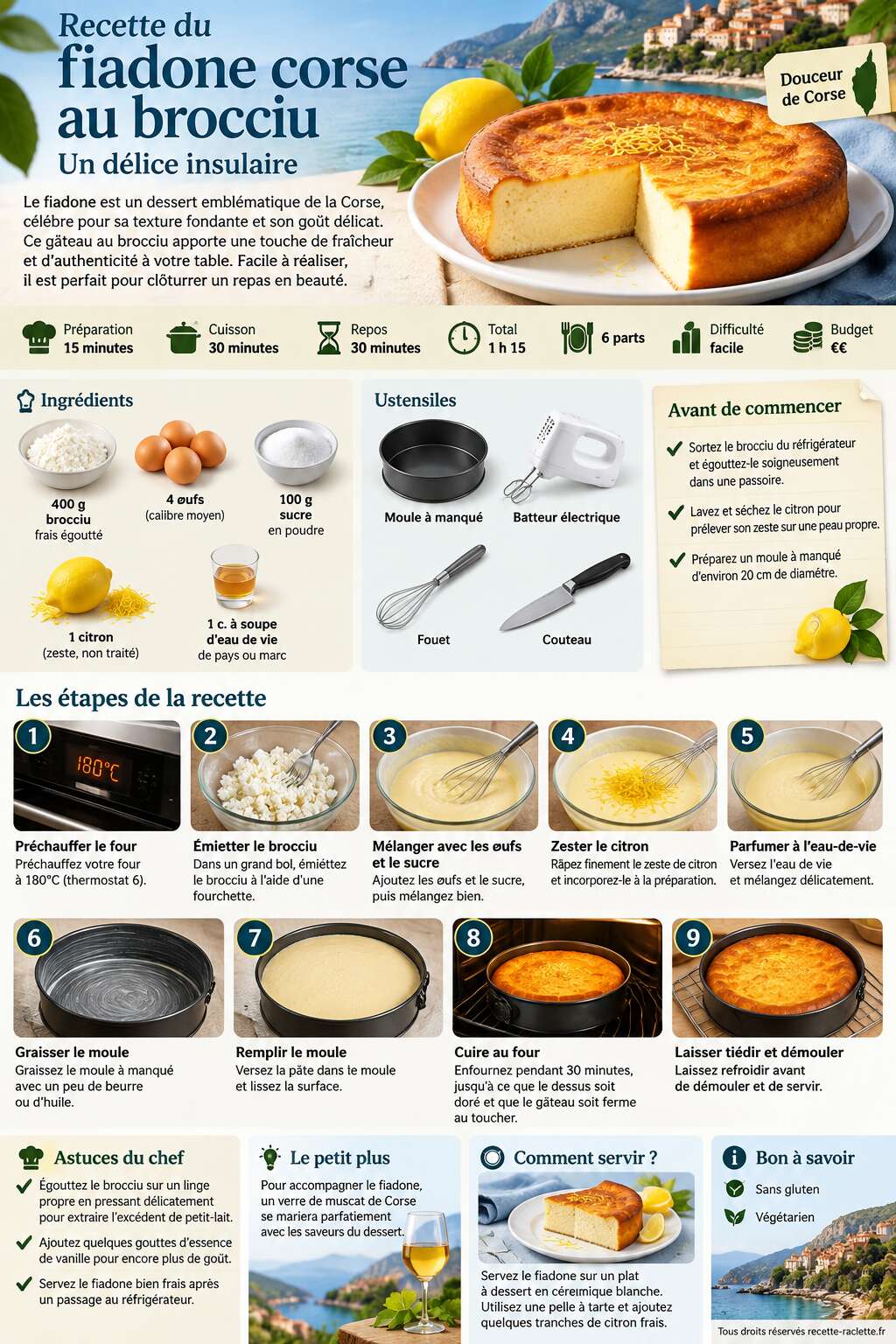 Fiche recette Recette du fiadone corse au brocciu : un délice insulaire Fiche recette Recette du fiadone corse au brocciu : un délice insulaire