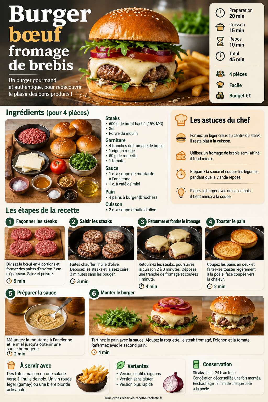 Fiche recette Recette burger bœuf fromage de brebis Fiche recette Recette burger bœuf fromage de brebis